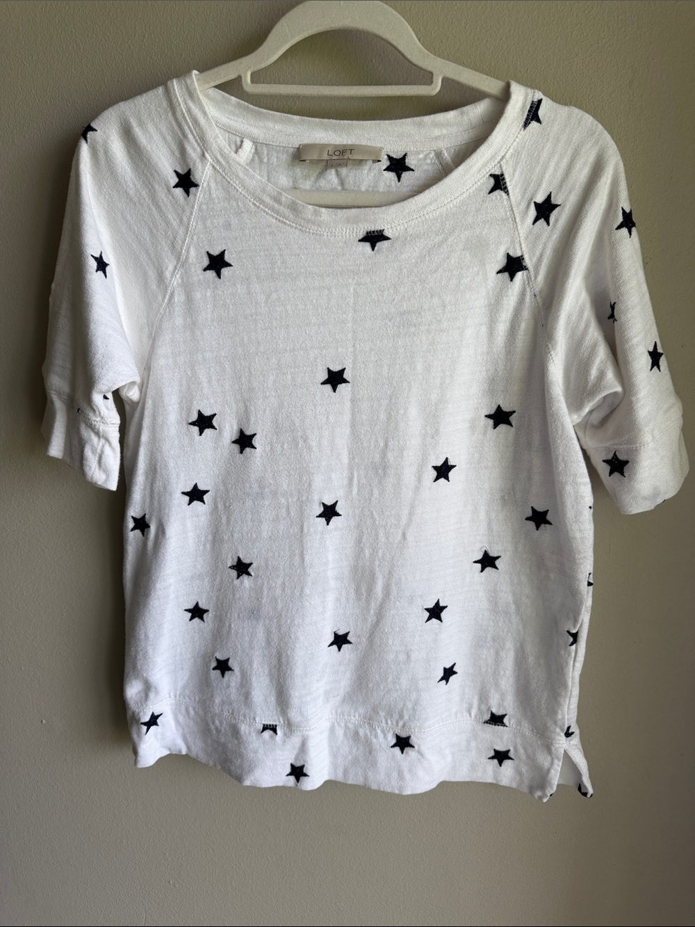 LOFT White Short Sleeve Star-Print Sweatshirt